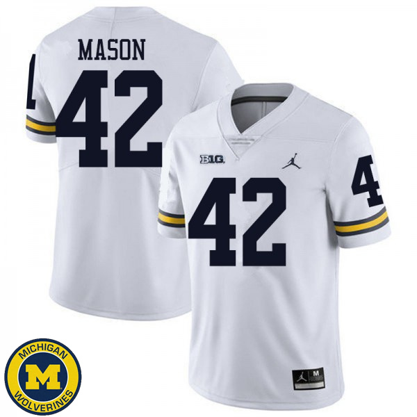 Men's University of Michigan #42 Ben Mason White Jordan Brand Replica Jersey